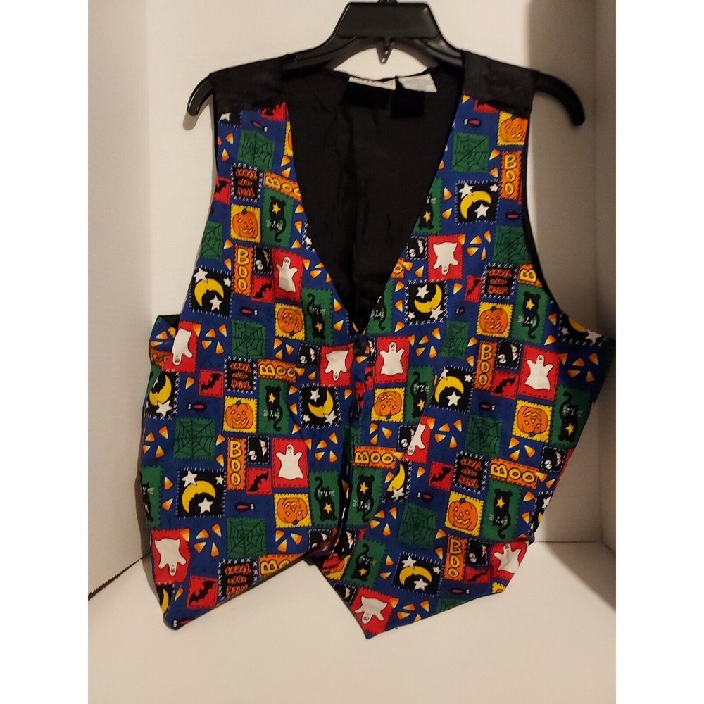 Basic Editions Women's  1X Sleaveless Vest Halloween Button Up ghosts and moons